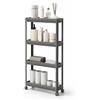 sugodesign Carrello sottile con 4 ripiani, organizer da cucina e bagno, mensola salvaspazio per nicchie strette, bianco, grigio e nero (grigio)