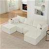 Lekvvied Divano angolare a U in velluto a coste,divano 3 posti modulare compresso con pouf mobili,portabicchieri,tasca laterale e cuscino (C-beige)