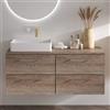 KAMALU Mobile bagno da 120cm con 4 cassetti e piano per lavabo da appoggio EL-120P4