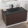 KAMALU Mobile bagno sospeso 80cm effetto cannettato con lavabo nero KDS-80L