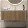 KAMALU Mobile bagno sospeso 100cm rovere effetto cannettato con lavabo incasso KDS-100L