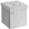 SONGMICS Pouf Contenitore, Poggiapiedi in Ecopelle, Sgabello Pieghevole con Coperchio, Portata 300 Kg, 38 x 38 x 38 cm, per Salotto e Camera da Letto, Grigio, Collezione MINOTA LSF522GN01
