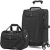 Travelpro Maxlite - 5 bagagli a mano espandibili Softside con 4 ruote girevoli e morbida borsa tote sotto il sedile, leggero, per uomini e donne (confezione da 2), Nero, 2-Piece Set (21/Tote