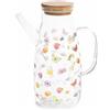 Generico Caraffa in Vetro 1 Litro con Tappo in Legno - Brocca Elegante per Acqua e Bevande - Disponibile in Diverse Fantasie Floreali (Floreale Leggero)