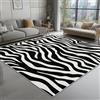 Generic Lavabile in Lavatrice Tappeto per Soggiorno Camera da Letto Ufficio Decorazione 60 x 110 cm, Astratto Mimetico Pelle Di Zebra Tema Flanella Tappeti con Supporto Antiscivolo, Nero