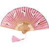 GFM® Ventaglio a Mano Pieghevole in Bambù e Seta Stile Cinese/Giapponese, Pieghevole per Estate, Matrimonio -Gru-Rosa (MR-E) (FLSLK-JC-7-GLB)