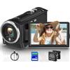 Gcasio Videocamera 2.7K QHD 56MP YouTube Vlogging Webcam Zoom digitale 16X con scheda SD 32G Rotazione 270 gradi Videocamere schermo e 2 batterie di registrazione durante la ricarica