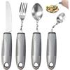 ZIJANG Set da 4 Pezzi Posate per Disabili, Design Ergonomico Posate per Parkinson, Manici Rinforzati Posate Assistive, Coltello, Forchetta, Cucchiaio, Posate per Parkinson