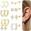 JeweBella 7 Paia Set Orecchini Donna Acciaio Chirurgico Inossidabile, Piercing Helix Conch Trago Cartilagine Orecchini Piercing Orecchie Orecchini Piatti Dietro Anallergici Donna Oro Argento