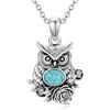BETHZA Collana con gufi turchesi in argento Sterling 925, con ciondolo a forma di fiore di rosa e gufo, regalo per donne