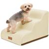 VOUNOT® Scaletta per Cani a 3 Gradini, Scala per Animali Antiscivolo in Schiuma ad Alta Densità con Maniglia, Sfoderabile e Lavabile, Accesso a Divano e Letto per Cani Piccoli o Anziani, Beige