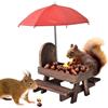 LEKEFETO Scoiattolo casetta con ombrello: tavolo da picnic in legno con supporto per pannocchie, resistente alle intemperie, per scoiattoli Chipmunk Wildlife