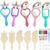 Kezidhp 10 Pezzi Specchio Unicorno Legno DIY Kit Creativo da Dipingere per Bambini, Regalo Ragazze, Compleanno, Festa Bambini & Vacanze