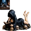 Generico Gothic Hooded Reader Figurine, Halloween Dark Fantasy Figure, Faceless Black Robe Resin Statue with Book Skull Accents, Book Lover Gifts for Library,Desk & Home Decoration