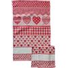 OM DOLCE CASA Strofinacci Asciughini Canovacci Set da 3 Pezzi Misura Maxi Cm 60x86 Tela Aida Ricamo Punto Croce Hobby Cucito Fondo Colore Ecru Variante Cuori Disponibile in 7 Colori Prodotto in Italia (Rosso)