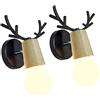 iDEGU Set di 2 lampade da parete moderne da interni con decorazione in legno di cervo, lampada da parete in metallo, per camera da letto, soggiorno, scala corridoio, bagno, colore: nero