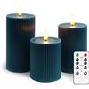 CiimWaa Candele LED Senza Fiamma a Batteria, set 3 (9.2cm, 11.6cm, 14.2cm) candele a pilastro in vera cera con Timer e Telecomando, Candele LED per natale decorazioni, Festa, Matrimonio (Blu)