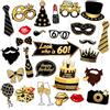 G2PLUS 32 Pezzi Photo Booth Compleanno Accessori: Accessori Photo Booth per 60 Anni noir et or Regalo Uomo e Donna per compleanno festa matrimonio Natale