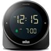 Braun Sveglia digitale funzione snooze, display LCD negativo, ghiera girevole per l'impostazione rapida dell'ora, sveglia sonora Crescendo in bianco, modello BC24B.