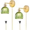 NETHCUEL Applique da Parete Interno a Inserimento Set da 2, Applique Vintage con Abat-jour Vetro Verde Tulipano, Regolabili a 180° con Interruttore e Cavo, in Oro Set da 2, Lampadine Non Incluse