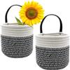 SOQKEEN 2 pezzi Cestini Portaoggetti, 15,2 cm Portaoggetti Bagno Piccoli Cestino Portaoggetti, Cotone Rotondo Cestino da Appendere Decorazioni Murali per Interni, Bagno, Cucina o Porta (Bianco e nero)