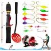 Generisch Canna da pesca combinata e mulinello, telescopica da viaggio, attrezzatura compatta, attrezzatura da pesca a spinning, set completo per principianti