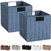 Vagusicc, Set di 2 cestini portaoggetti in vimini, intrecciati a mano, per mensole, con manici, pieghevoli, cubi, 28 cm, grandi cestini in vimini per decorazione dispensa, blu (27 x 27 x 27 cm)