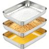 Cozary Set 3 Vassoi Acciaio Inox Rettangolari 25x20x5cm, Teglia Forno Acciaio Inox per Impanare, Marinare, Servizio, Vassoio Acciaio Antiruggine, Lavabile in Lavastoviglie