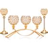DARCKLE Gold Crystal Candle Holders Decorative Candelabra 3 Arms Candlesticks Holder Table Centerpiece Center Pieces Decoration for Dining Table Home Decor, Wedding, Party, Anniversary