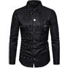 WAZHAKU Steampunk - Maglietta a maniche lunghe da uomo, stile gotico, punk, retrò, vittoriano, vichingo, rinascimentale, cosplay, Halloween, carnevale, feste, con borchie, abbigliamento medievale, camicia da
