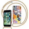Saqmkil Cover con Cordino per iPhone 8/7/SE 2020/SE 2022 4,7, Aesthetic Collage Frutta Disegni Ragazze Custodia con Tracolla Laccio CollanaCollo Corda, Morbido TPU Silicone Antiurto Protettiva Case