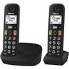 Panasonic KX-TGU112EXB - Telefono digitale wireless con segreteria telefonica, unità base e 2 combinazioni, schermo LCD, tasti grandi, chiamata preferita, compatibile con apparecchi acustici, nero