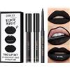 Pakivs 3 Pz Nero Opaco Rossetto Liquido,Lip Liner,Lucidalabbra Trio Lip Set Impermeabile A Lunga Durata Idratante Vellutato Lip Stain One Step Labbra Kit Trucco (12#)