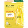 Garnier Maschera facciale in foglia di siero illuminante e stimolante la lucentezza alla vitamina C, energico, idratante e illuminante per pelle opaca, maschera in tessuto vegano e cruelty free