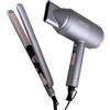 Jocca Set asciugacapelli 2200 W + piastra per capelli 45 W - motore DC, 2 velocità, 2 temperature, funzione fredda, piastre in ceramica galleggianti, riscaldatore PTC, design grigio scuro e rosa