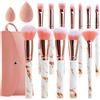 START MAKERS Set Pennelli Make Up Marmo Rosa 12 Pezzi con 2 Spugnette e Pochette - Pennelli Trucco Professionali in Setole Sintetiche Premium e Ipoallergenici per Fondotinta, Correttore, Cipria, Fard e Ombretto