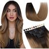 Elailite Extension Capelli Veri Clip 8 Fasce Singole 100% Remy Human Hair Naturali Lisci 30cm 55g #2 Marrone Scuro Ombre 6# Castano