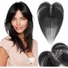 SEGOHAIR Topper per capelli da donna, capelli umani con frangia laterale, copertura 360°, base cucita a mano, 7 x 11 cm, 14 g, nero naturale