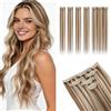 MY-LADY Extension Capelli Veri Clip Lisci 25cm 5 Pezzi, Extension Clip Capelli Veri con Base Lace per Volume Invisibile #6P613 Marrone Chiaro/Biondo 36g