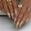 Vesavifaka Press On Nails, Unghie Finte Media Lunghezza, Unghie a Mandorla con Design Glitterato Oro, Unghie Lucide Adesive, Unghie Artificiali Scintillanti per Donne, 24 Pezzi