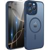 TQIAHF Magnetica Cover per iPhone 16 PRO con 2 Pellicola Vetro Temperato Protezione Schermo Compatibile con Magsafe Case Militare Antiurto Sottile Opaca Telefono Custodia per iPhone 16 PRO,Blu