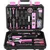DEKO Cassetta Attrezzi Completa 100 Pezzi - Kit Attrezzi da Lavoro con Cacciaviti, Cricchetto, Pinze, Chiavi per Riparazioni Casa, Fai da Te, Ufficio, Rosa