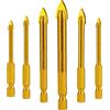 HTBAKOI Punta Vetro HTBAKOI Punte Trapano per Bucare Vetro Ceramica Piastrelle Cristallo in Acciaio di Tungsteno con Codolo Esagonale Rivestimento in Titanio Set di 6 Pezzi 3mm 4mm 5mm 6mm 8mm 10mm