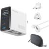 4Smarts Caricabatterie 4smarts GaN Flex Screen AI 100 W, 2 porte USB-C + 1 porta USB-A, bianco, edizione da viaggio