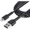 StarTech.com Cavo Lightning a USB-A da 1m Certificato MFi, Cavetto iPhone Spiralato di Ricarica/Alimentazione, Resistente Cavo