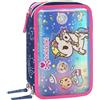 Franco Cosimo Panini TOKIDOKI - Astuccio Scuola Ufficiale Tokidoki, Astuccio 3 Scomparti Bambina con Set Cancelleria, Penna Cancellabile Blu e Rossa ed Etichette Portanome Adesive, Pratica Chiusura a Zip, 20x13Hx7 cm