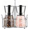 Atliberswo Set 2 Macinini Spezie con Supporto - 180ml Macinini Sale & Pepe in Vetro e Acciaio Inox con Macina in Ceramica, Regolabile, Utensili da Cucina per Erbe e Spezie