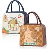 FOSDICK 2 Pezzi Capibara Borsa Porta Pranzo, Piccola Borsa Termica Porta Pranzo, Carino Capibara Lunch Bag Bambini, borsa Portapranzo per Lavoro, Scuola, Picnic, Regalo Bambina