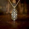 Collana Ciondolo Corto Dorato Ottagono Pizzo Incastonato Cz Bianco Arte Deco SA6