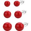 Oivzziy Set di 3 paia di orecchini in argento sterling 925 per donne ragazze con perla rossa orecchini a perno gioielli set 4 mm, 6 mm, 8 mm